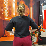 Футболка базова чорна жіноча коротка бавовна, фото 2