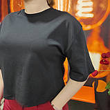 Футболка базова чорна жіноча коротка бавовна, фото 5