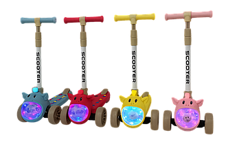 Дитячий самокат 3 колеса з підсвіткою музикою складаний регульований PU до 50 кг