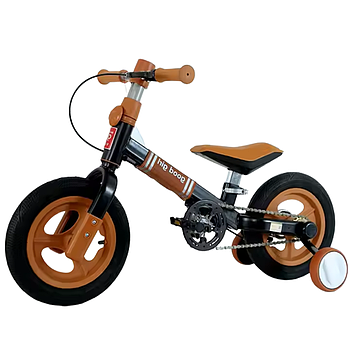 Дитячий біговел з додатковими колесами, Коричневий / Двоколісний біговел / Дитячий велосипед навчальний