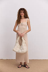 Довге трикотажне плаття в рубчик із зав'язками на грудях