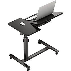 Стіл наддиванний на коліщатках з подвійною стільницею 95×60×40см / Стіл для ноутбука / Стіл з регулюванням висоти