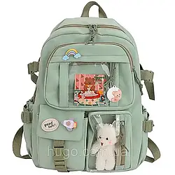 Рюкзак шкільний в корейському стилі з брелоком, 30л, 40×30×10см, Хакі / Дитячий портфель шкільний