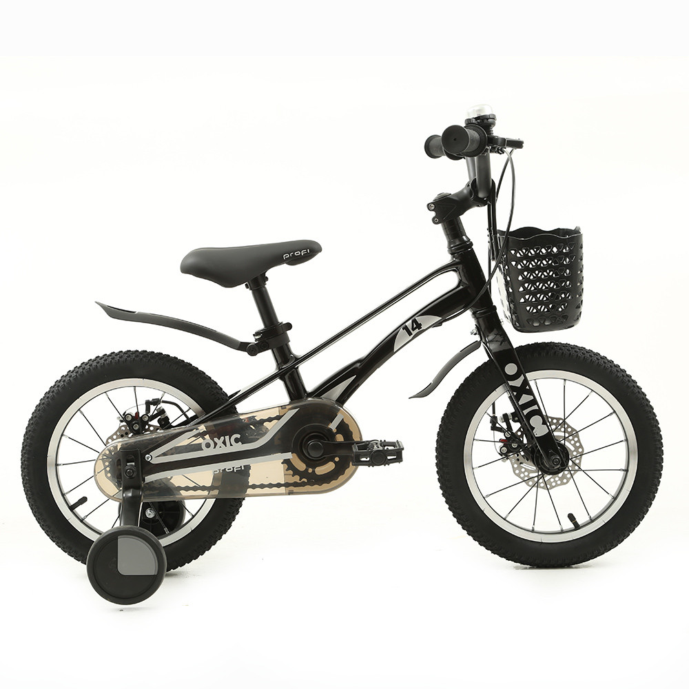 Дитячий велосипед PROF1 MB 14OXIC 14" дюймів, магнієва рама, страхувальні колеса, кошик на кермі, чорний, фото 1