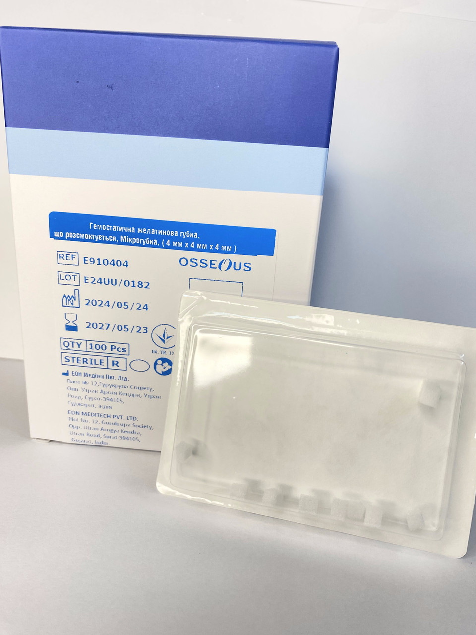 Мікро губка гемостатична Osseous желатинова 4 x 4 x 4 мм, 10 шт., фото 1