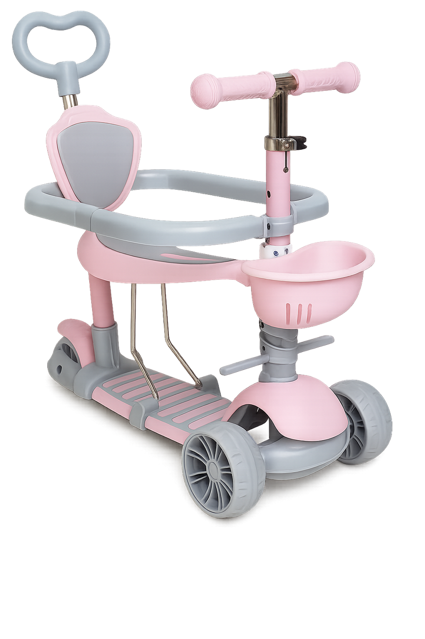 Самокат-біговел 5 в 1 з батьківською ручкою PU колеса світло до 60 кг від 2 років, фото 1