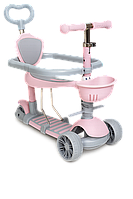 Самокат-біговел 5 в 1 з батьківською ручкою PU колеса світло до 60 кг від 2 років