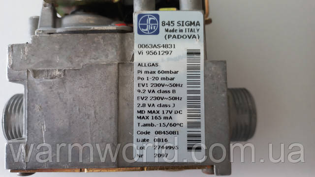 845 Sigma Made in Italy (Padova) 0063AS4831 Vi 9561297 AllGas Pi max 60mbar Po 1-20 mbr EV1 230V 50Hz 9,2 VA class B EV2 230V 50Hz 2.8 VA class J MD MAX 17V DC MAC 165 mA T.amb.-15/60°C Code 0845081 845 Sigma Made in Italy (Padova) 0063AS4831 Vi 9561297 AllGas Pi max 60mbar Po 1-20 mbr EV1 230V 50Hz 9,2 VA class B EV2 230V 50Hz 2.8 VA class J MD MAX 17V DC MAC 165 mA T.amb.-15/60°C Code 0845081