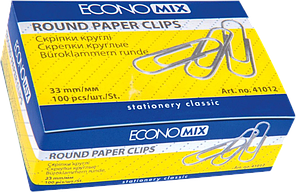 Скріпки канцелярські (28мм, нікельовані, круглі, 100шт) Economix E41013