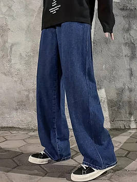 Джинси молодіжні для хлопчика підлітка широкі темно-сині