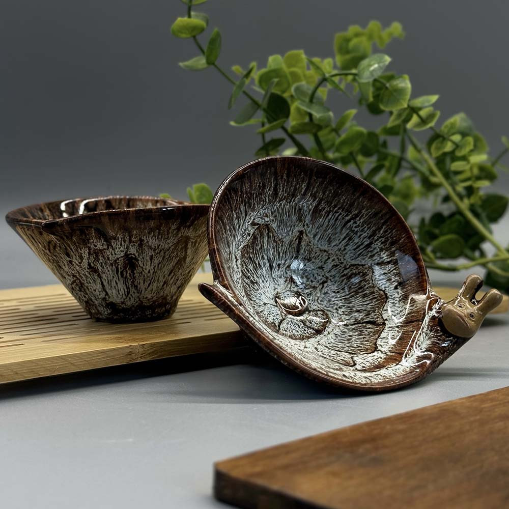 Керамічна піала для чаю з ефектним покриттям у стилі кераміки Цзянь Равлик - Біла (1шт 80мл), фото 1