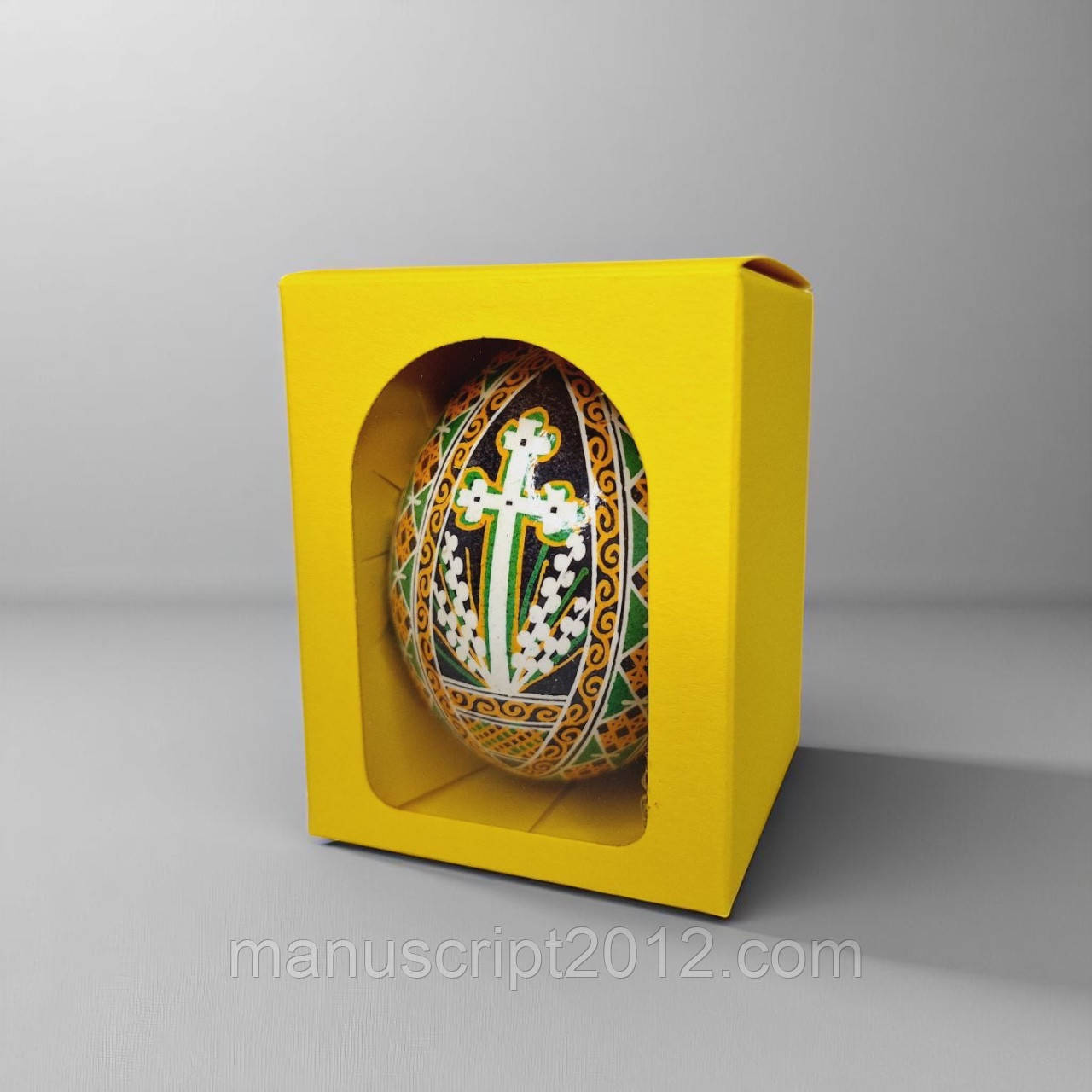 Коробка для курячої писанки З ПЛАСТИКОВИМ ВІКНОМ (55х55х70мм.) жовта