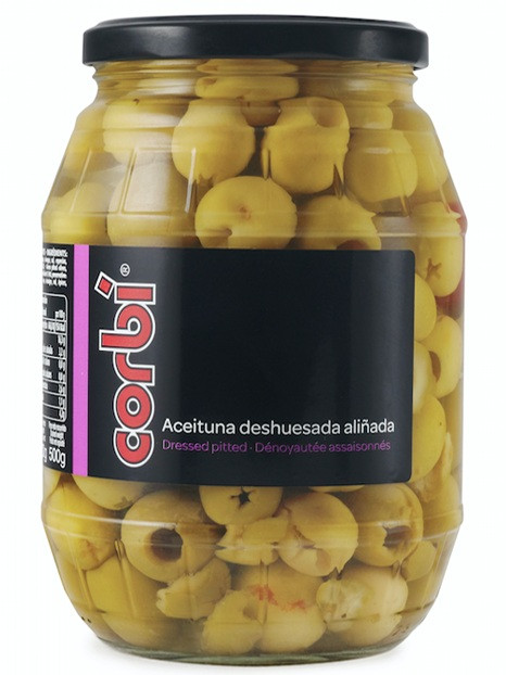 Оливки Зелені без кісточки з Перцем і Часником Corbi Aceituna Deshuesada Alinada 835 г Іспанія, фото 1