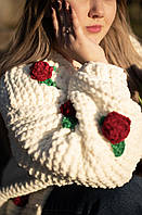 Довгий кардиган з квітами молочний білий