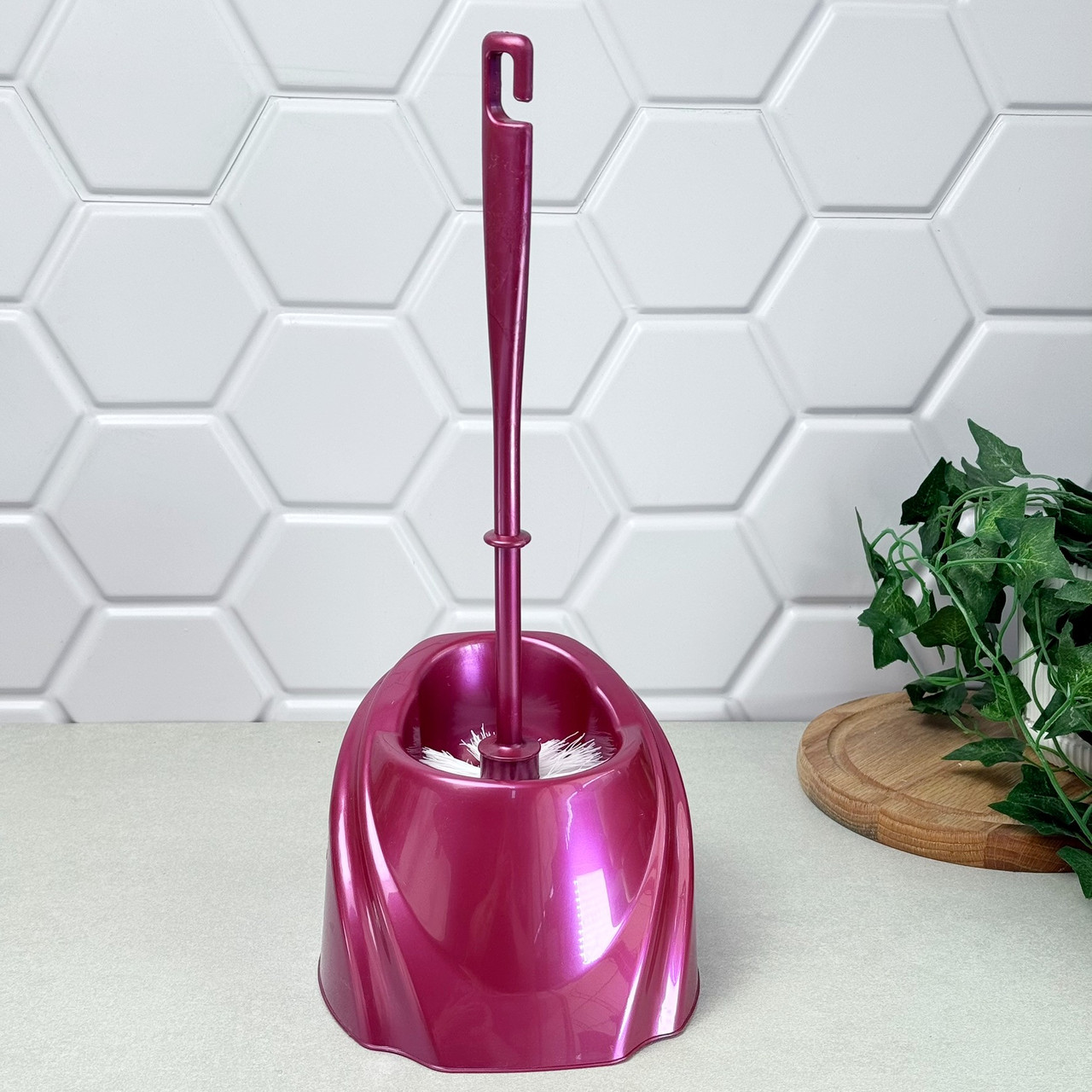 Йоршик для унітаза пластиковий на підставці Хвиля, бордо, Fala