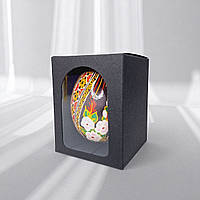 Коробка для курячої писанки З ПЛАСТИКОВИМ ВІКНОМ (55х55х70мм.) чорна