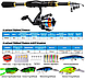 Набір для риболовлі PROBEROS, комплект для Спіннінга з приманкою, гачками, сумкою, котушкою, вудкою 2,4 м фідер, фото 6