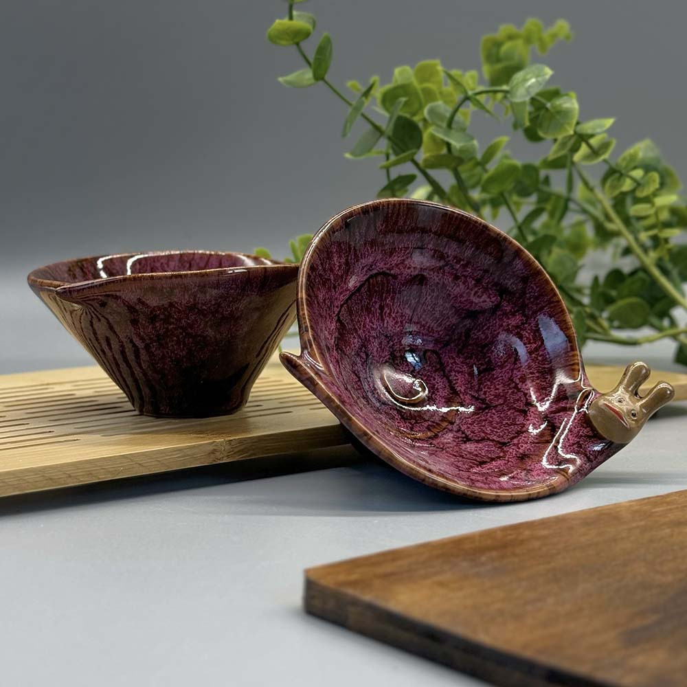 Керамічна піала для чаю з ефектним покриттям у стилі кераміки Цзянь Равлик - (1шт 80мл) Фуксія, фото 1