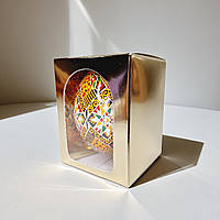 Коробка для курячої писанки З ПЛАСТИКОВИМ ВІКНОМ (55х55х70мм.) золота