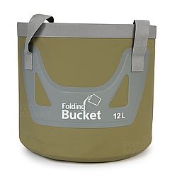 Складне відро для туризму | з ПВХ портативне Folding Bucket 20 Л | для рибалки, кемпінгу, дачі | колір олива | зручне складання