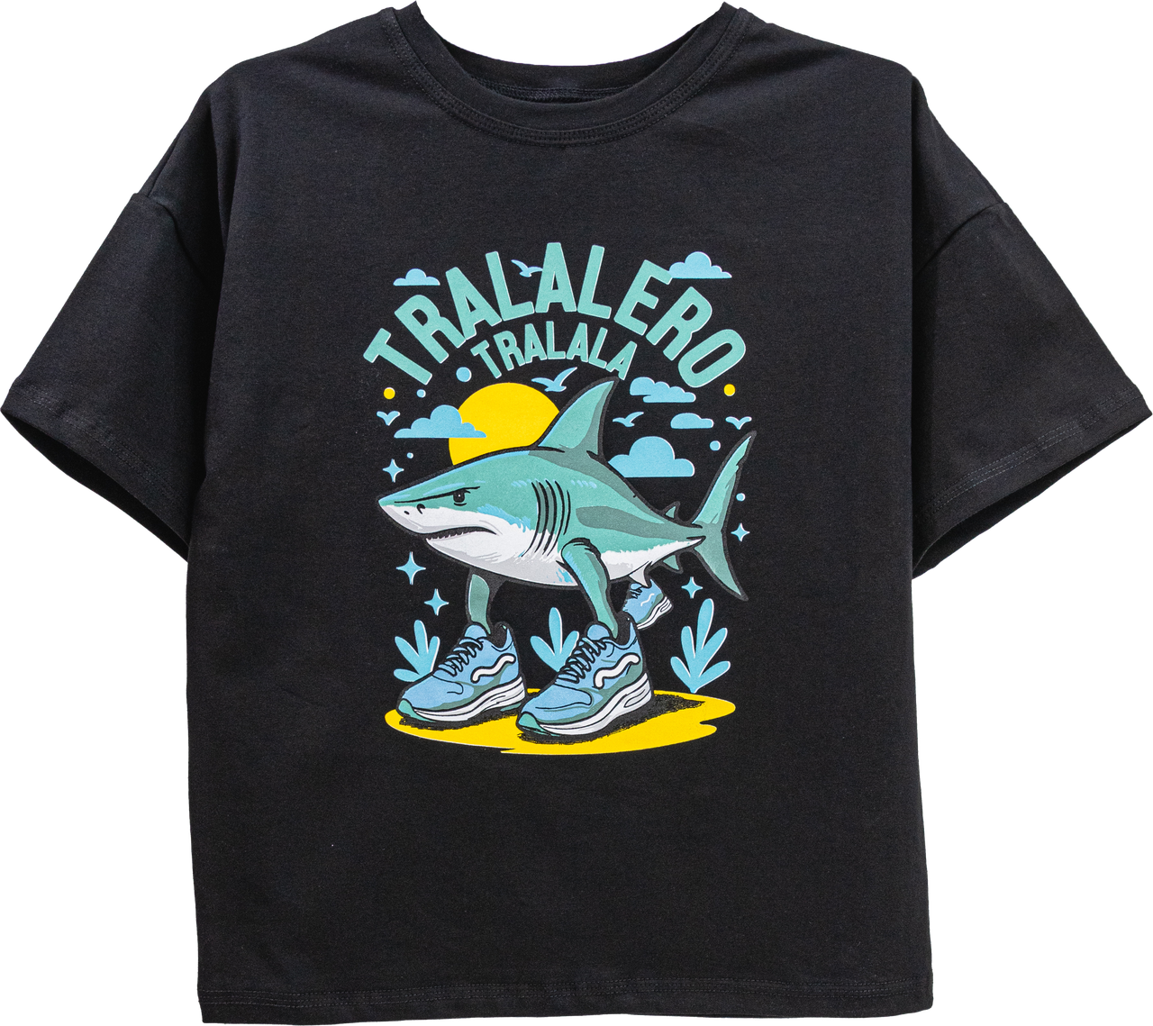 Підліткова футболка для хлопчика з принтом Tralalero Tralala стрейч-кулір, фото 1
