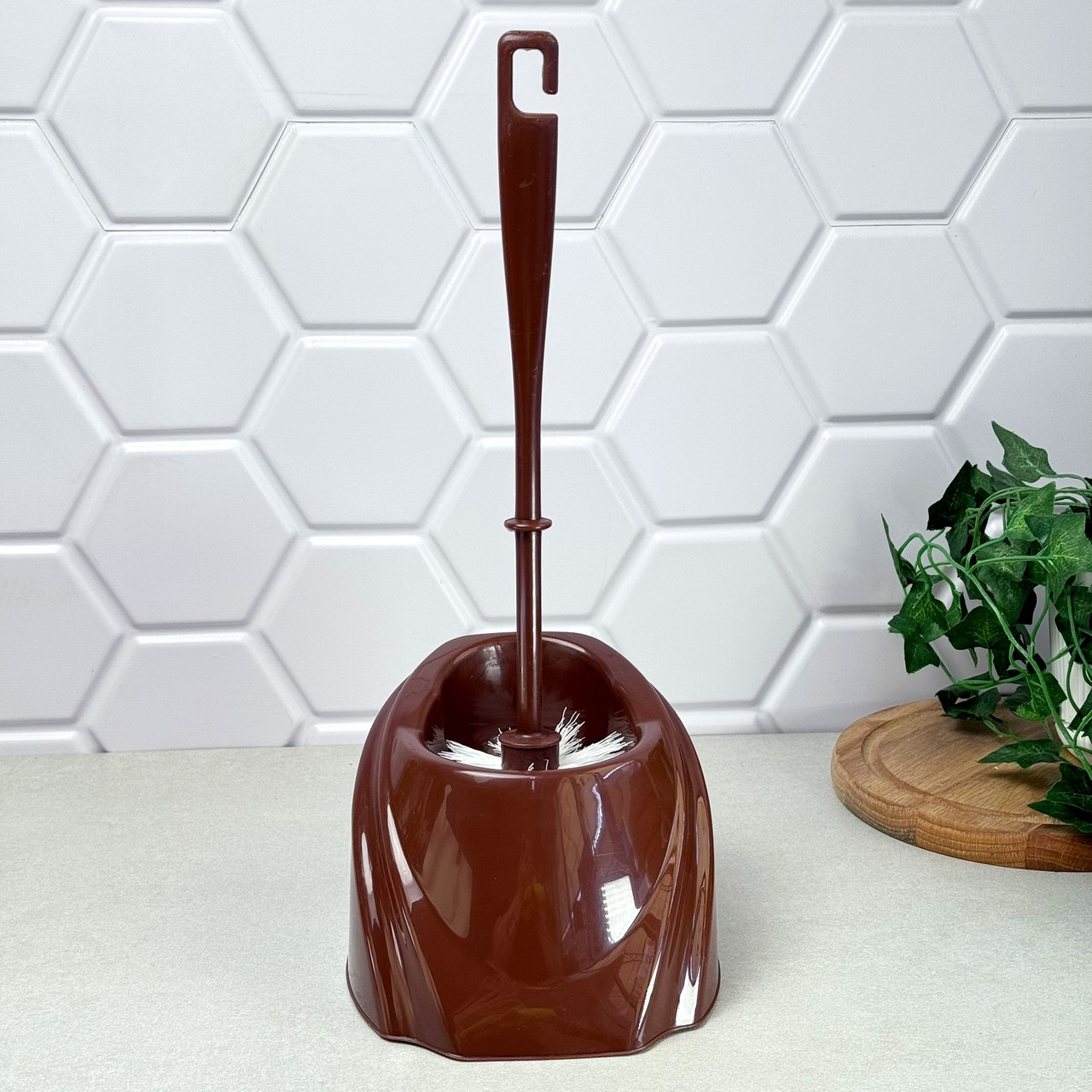 Коричневий пластиковий йорж для унітазу на підставці, хвиля "ФАЛА"