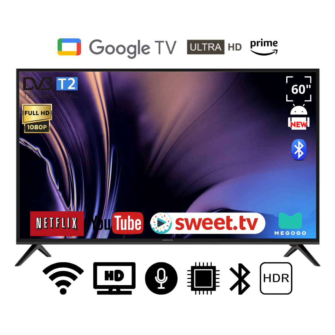 Телевізор Smart FHD TV Samsung 60" 2к (Android 15.0/SmartTV/WiFi/DVB-T2), фото 1