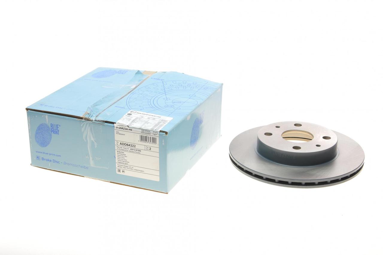Диск гальмівний передній Subaru Justy 07-13/Daihatsu Sirion/YRV 99- (234x41) (Blue Print) ADD64322, фото 1