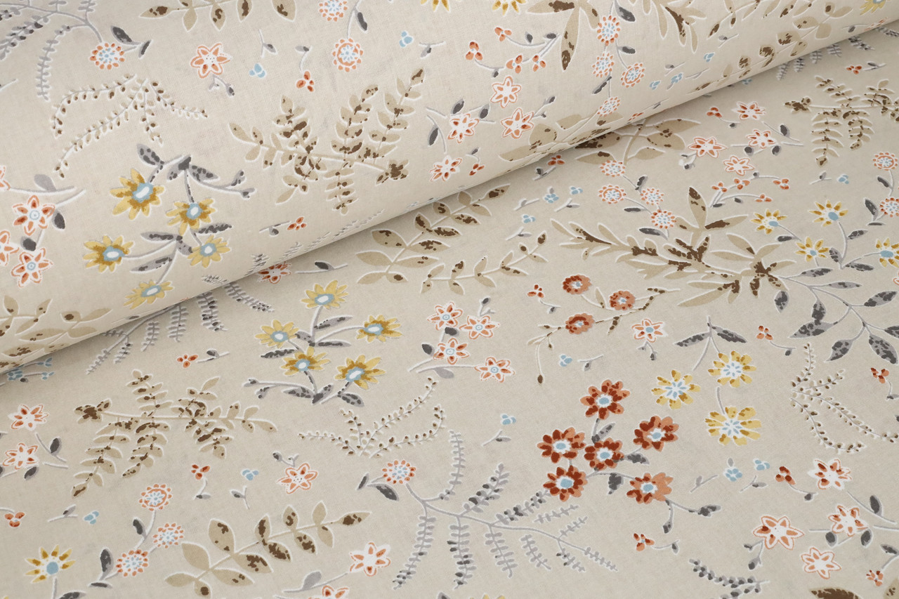 Ранфорс 240 см Квіти, гілочки, бежевий фон