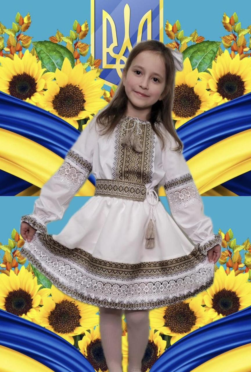 Вишиванка костюм для дівчаток р. 110-134, охра