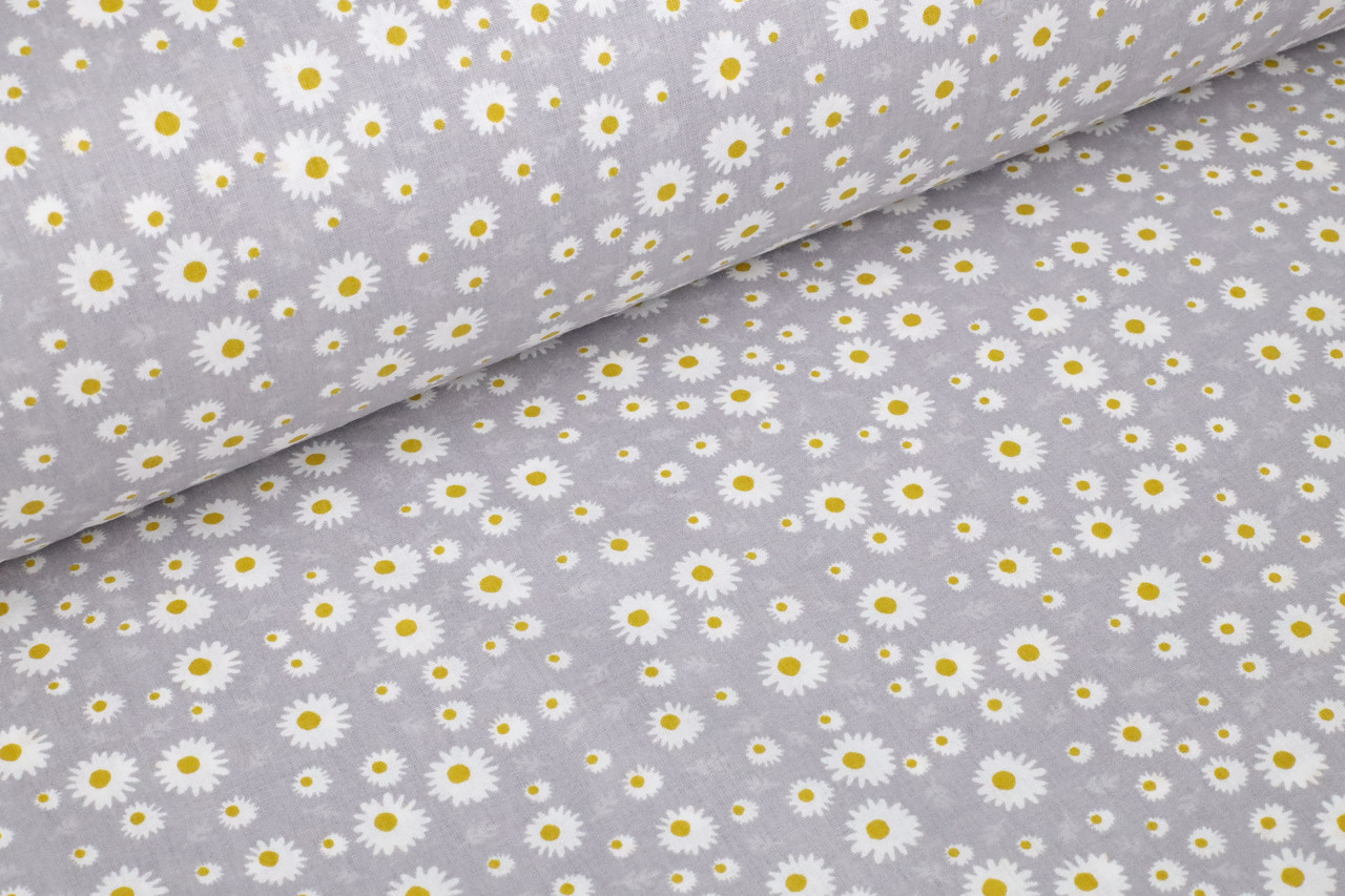 Ранфорс 240 см Дрібні ромашки на сірому