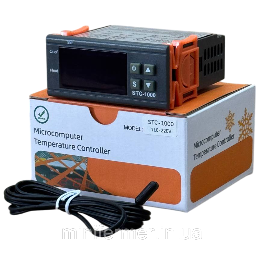Терморегулятор STC 1000 (для інкубатора) , 220 В, два реле 10 А, -50 ~ +99 °C, з виносним датчиком, фото 1