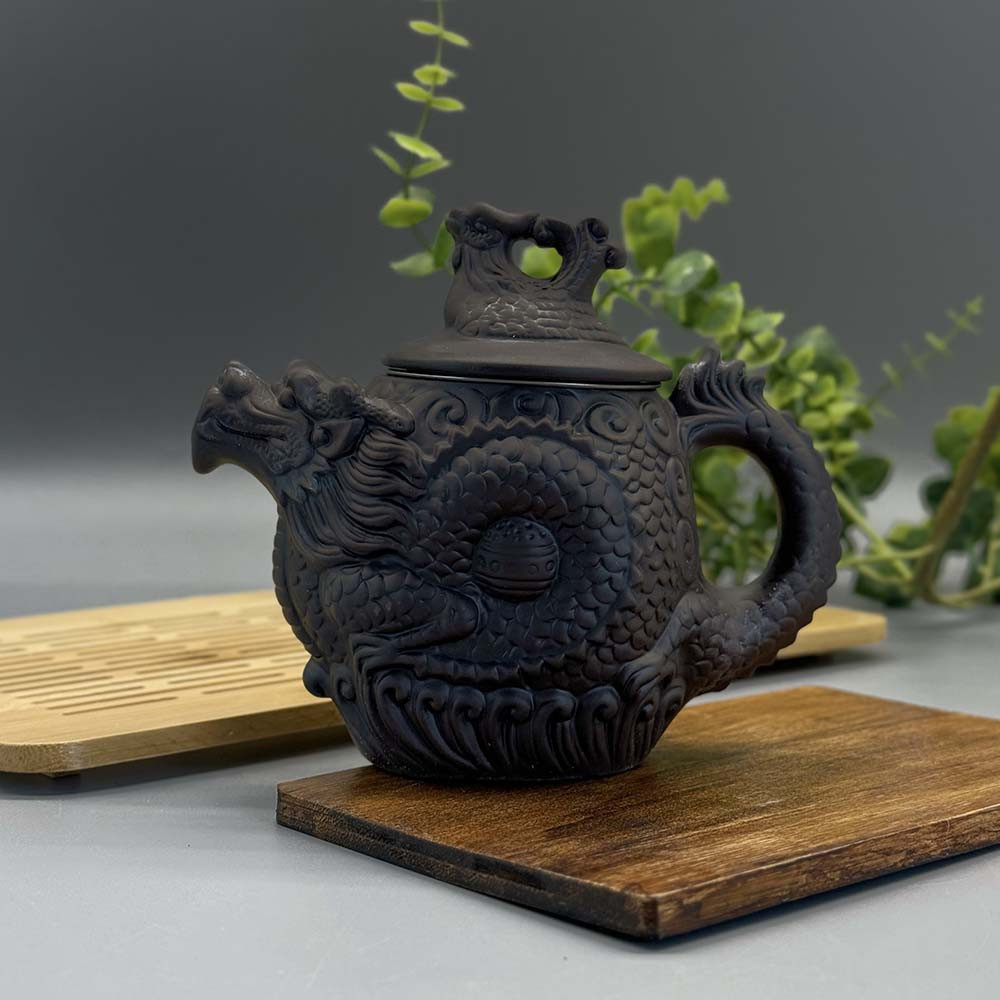 Чайник із чорної глини з металевим ситом для чайної церемонії «Цзишанський Дракон» (180мл), фото 1