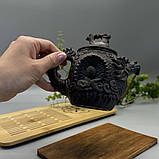 Чайник із чорної глини з металевим ситом для чайної церемонії «Цзишанський Дракон» (180мл), фото 3