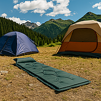 Матрац туристичний надувний 1.75 метри одномісний матрац з подушкою в чохлі зелений Camping Mattress