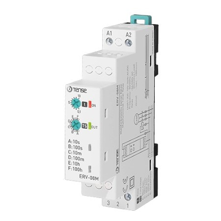 Реле затримки увімкнення, діапазон 0,1 сек. - 100 годин, монтаж на DIN-рейку