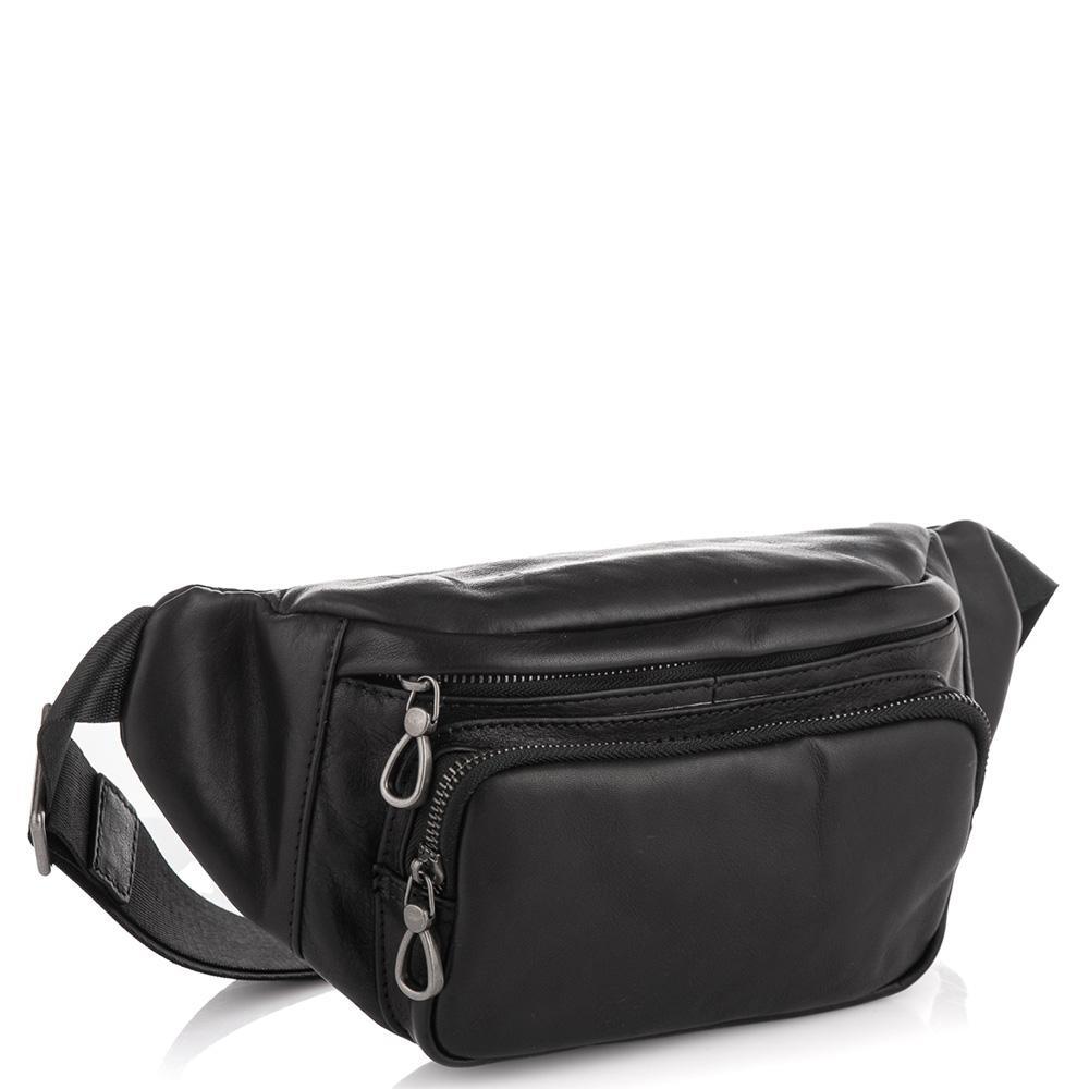 Сумка-бананка чоловіча шкіряна Tiding Bag 310A чорна, фото 1
