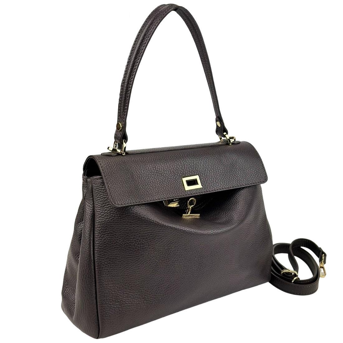 Класична шкіряна сумка Firenze Italy F-IT-777DB шоколадна