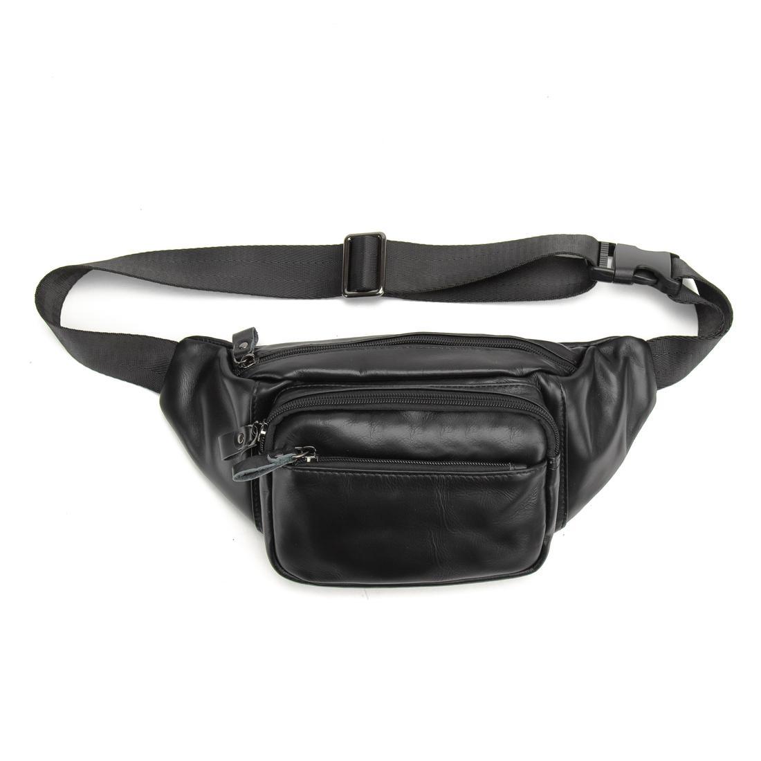 Сумка-бананка чоловіча шкіряна Tiding Bag t0186A чорна, фото 1