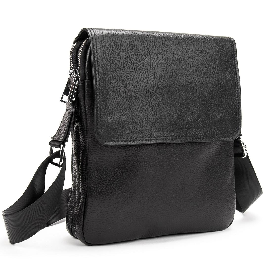 Сумка чоловіча шкіряна з клапаном Tiding Bag M56-3508A чорна, фото 1