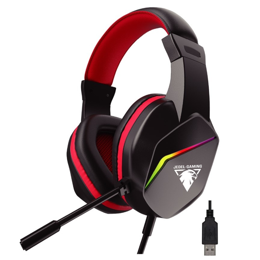 Навушники комп'ютерні провідні з мікрофоном та RGB-підсвічуванням Jedel GH269 USB, 1.8м Чорний 55915, фото 1