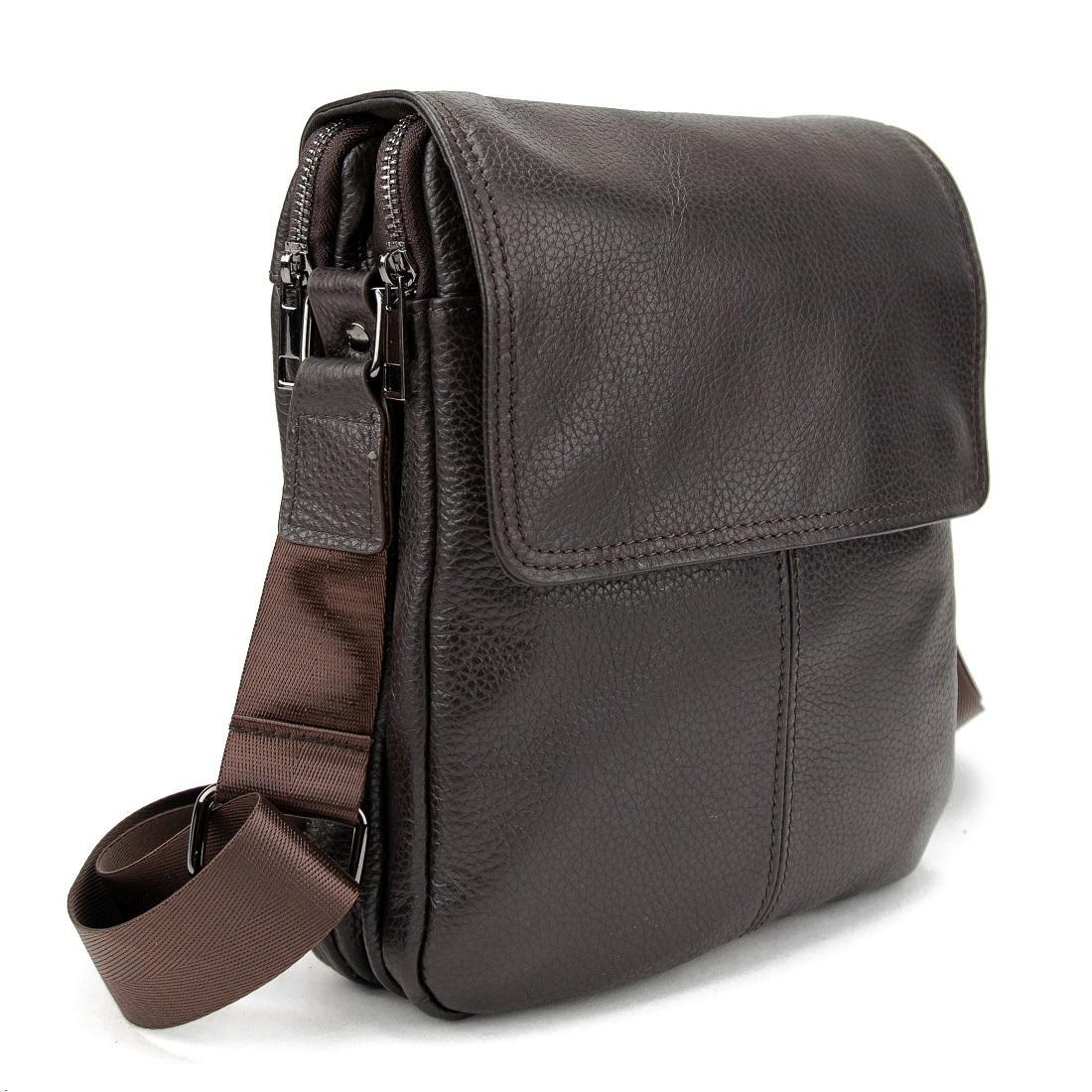 Сумка чоловіча шкіряна з клапаном Tiding Bag M56-3508C коричнева