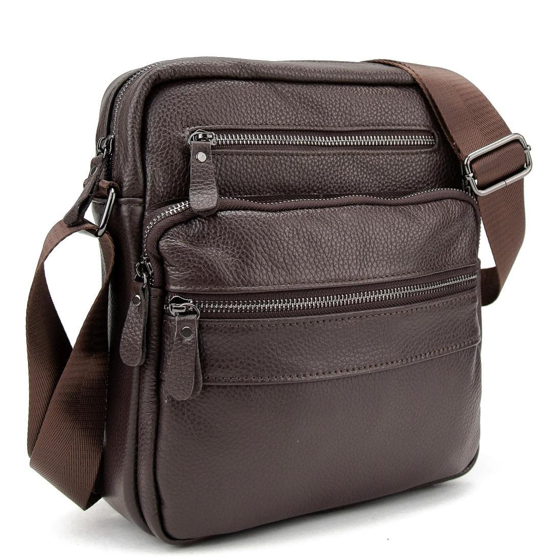 Чоловіча шкіряна сумка через плече Tiding Bag M56-9981C коричнева