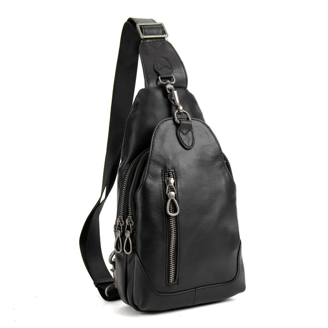 Сумка-слінг чоловіча шкіряна TIDING BAG A0011A чорна, фото 1