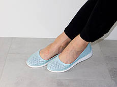 Шкіряні жіночі балетки літні перфорація голубі