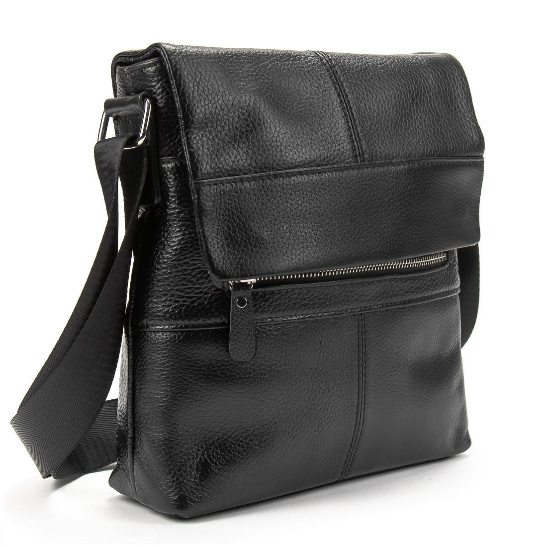 Сумка чоловіча шкіряна Tiding Bag M56-17207A чорна з клапаном