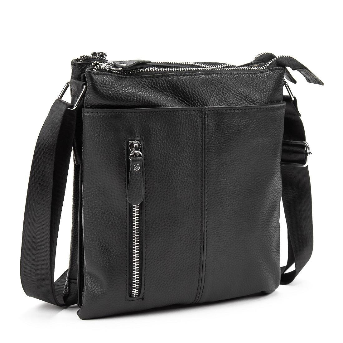 Сумка чоловіча шкіряна на 3 відділи Tiding Bag M56-3639A чорна