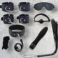 Ігровий БДСМ набір 8 предметів пльотка, наручники, кляп, маска, нашийник, вібратор