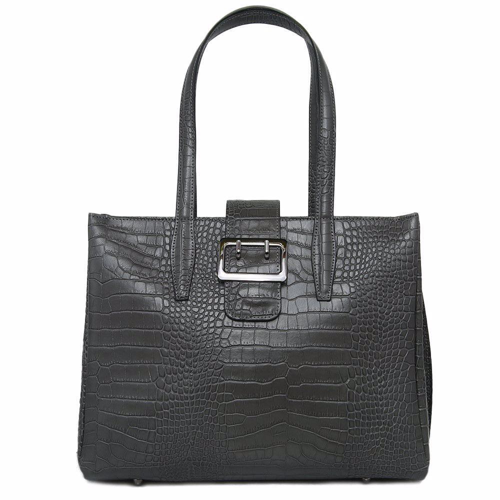 Шкіряна сумка під рептилію Firenze Italy F-IT-7607G сіра