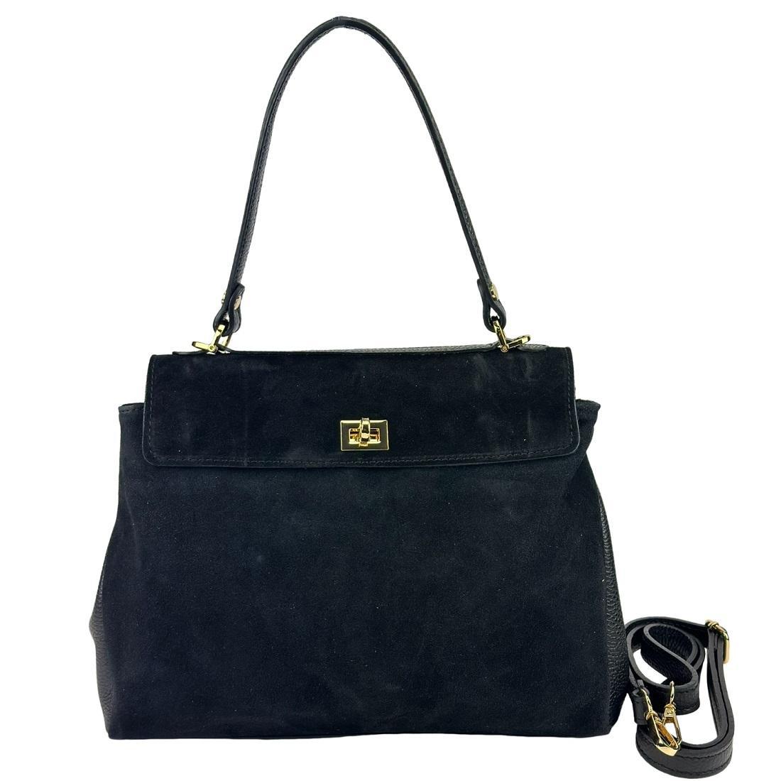 Класична замшева жіноча сумка через плече Firenze Italy F-IT-888A чорна, фото 1